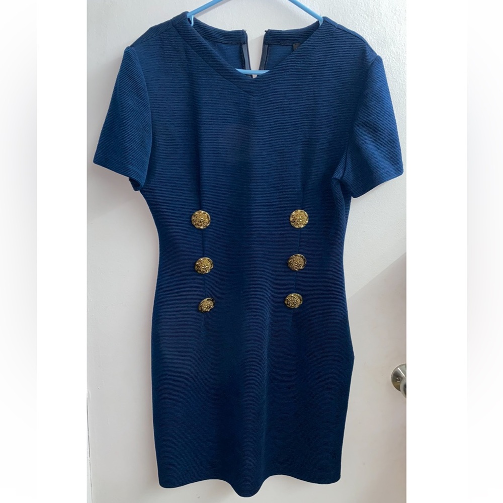 Joseph Ribkoff Navy Dress with Gold Buttons